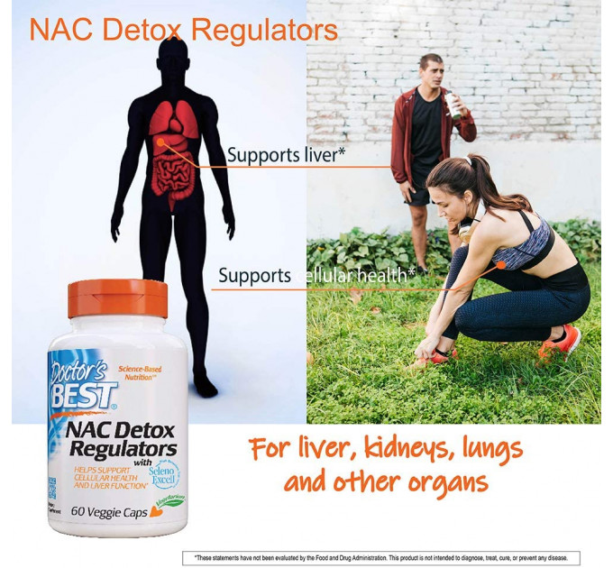 Doctor's Best NAC Detox Regulators with Seleno Excell, Натуральная добавка 60 капсул 